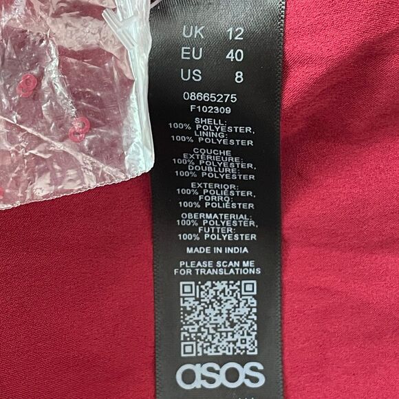 Asos Design Red Sequin Deep Plunge Drape Detail Skirt Mini Dress Women’s Size 8 - Picture 11 of 12